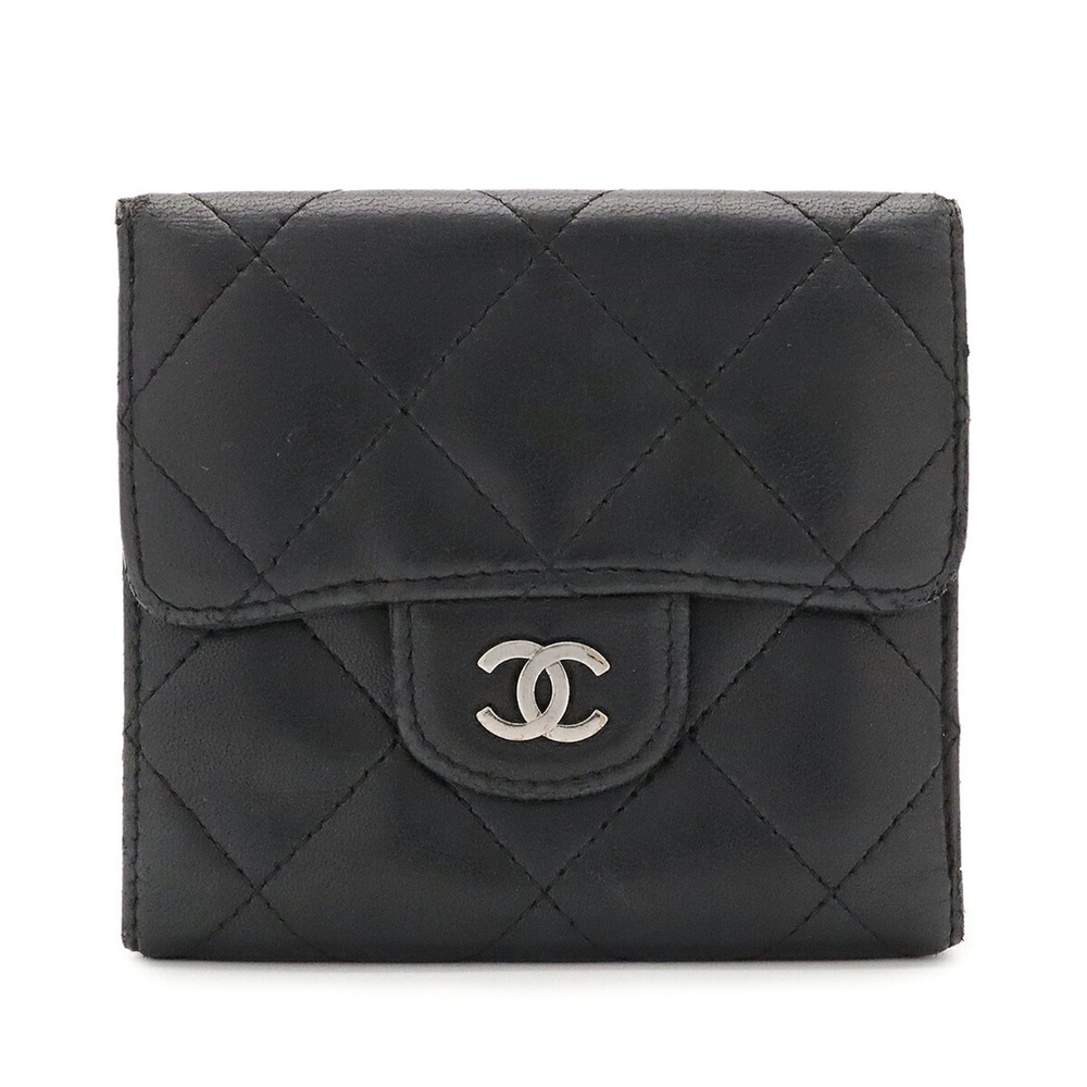 CHANEL Matelassé Coco Mark Bi-fold Wallet, Double Lambskin Leather, Black, A3...